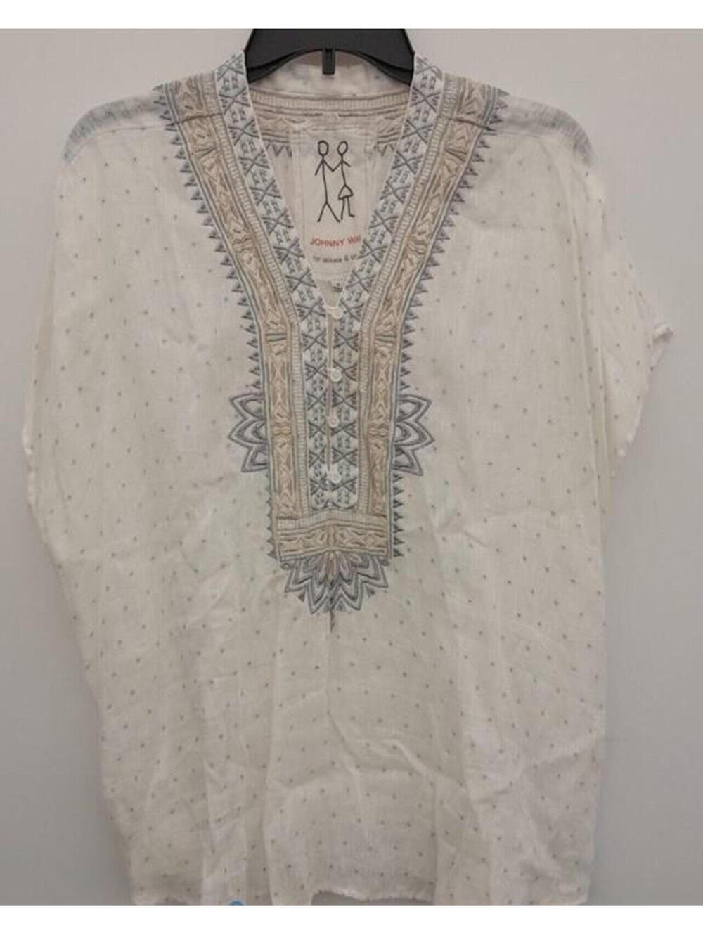 Johnny Was Women's Top Embroidered Linen Boho Artsy Lagen Look Flowy Oversized
